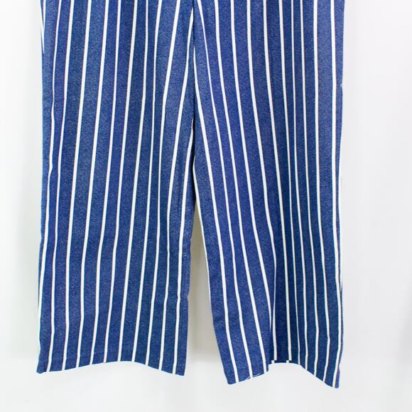 Vintage Blue White Striped Button Wide Leg Cropped Trousers Pants - Picture 3 of 8